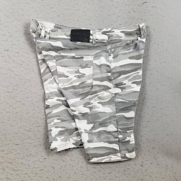 XRAY Jeans Shorts Mens 36 Gray Camo Denim Moto Biker Stretch Ribbed Five Pocket - Picture 7 of 16